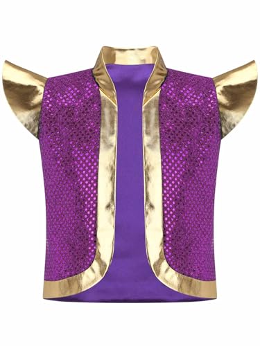 Kids Boys Super Brother Outfits Cap Sleeve Shiny Sequins Tank Top Fairy Tale Arabian Prince Outerwear Vest3