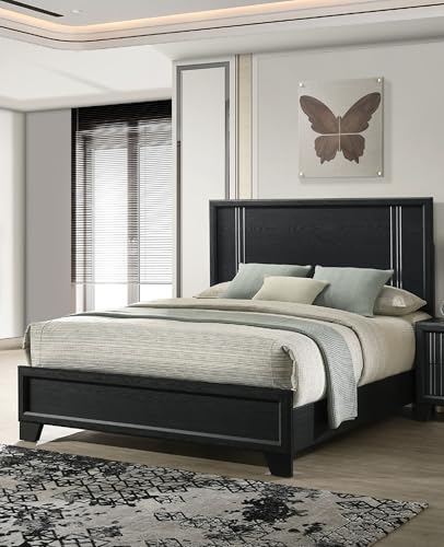 Amacv Contemporary 1pc Full Size Panel Bed Wooden Bedroom Furniture Charcoal Finish