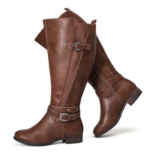 Luoika Women's Wide Width Knee High Boots Extra Wide Calf Winter Boots.（190420，Brown,13XW