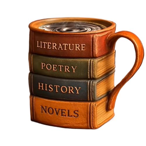 Genérico Taza De Té Caliente - Taza De Amantes De Los Libros, Temática De Libros | Tazas De Vino De Resina De Libros Pintados En 3D, Divertida De Libros, Cómodas Tazas De Cocina De Agarre De Agarre P