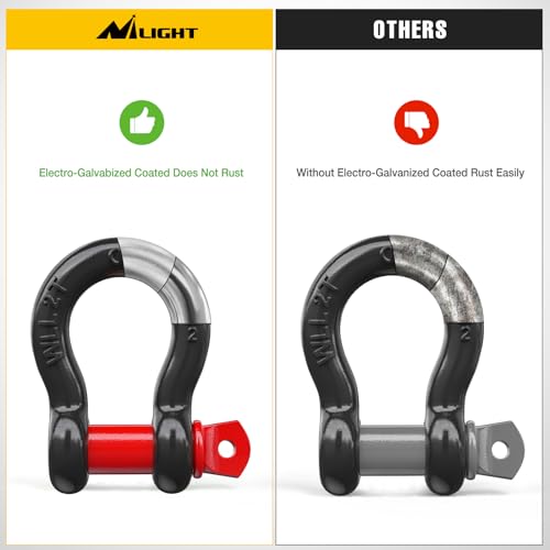 Image of Nilight 2 Pack Small Shackles 1 /2 inch D-Ring Shackle 2 Ton (4409 lbs) Capacity Heavy Duty Off Road Recovery Shackle Kit for Cars and Other Applications for Tie Downs, Black Red