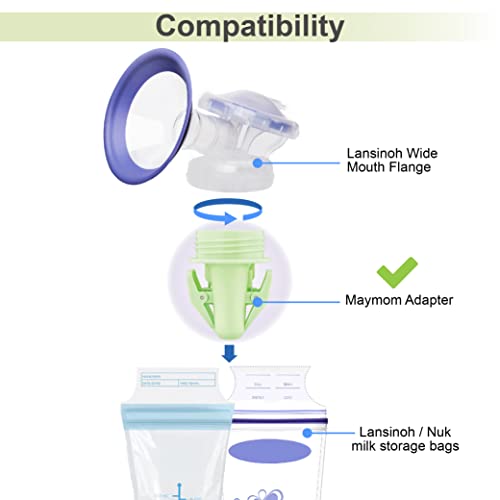 Image of Maymom Breastmilk Storage Bag Adapters Compatible w /Lansinoh Pump; Clear BPA Free Material; Boiling Water Safe; Do Not Use Microwave or Steamer Bag to Clean