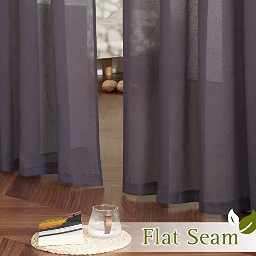 NICETOWN Semi Sheer Brown Purple Curtains for Bedroom, Grommet Linen Sheer Curtains & Drapes Privacy with Light Filtering Elegant & Casual for Girls Room/Living Room, W52 x L108, 2 Panels