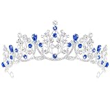 TAROSE Silver Crowns and Tiaras for Women, Queen Crystal Tiaras, Royal Blue