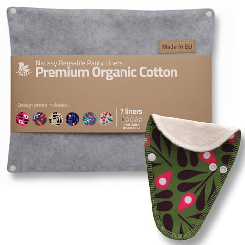 Image of Made in EU - Ultra-Soft Reusable Panty Liners (Tanga, 7-Pack) - High-Temp Washable Cloth Panty Liners for Women - Breathable Secure-Fit Organic Cotton Keeps You Fresh & Dry for Daily Vaginal Discharge