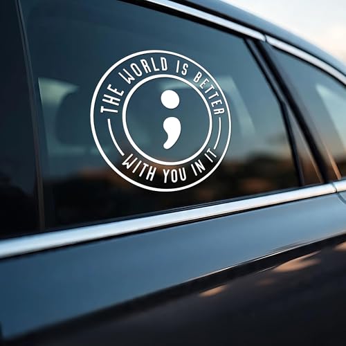 Image of The World Is Better With You In It Car Decal Introverted, Autistic Sticker for Car Window Bumper Truck Mental Health Positive Decals Vinyl Waterproof 6 Inches Car Accessories Stickers Gift for Mom Dad