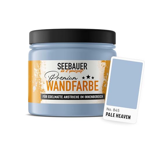 SEEBAUER diy Wandfarbe Blau 300ML für Innen (No. 845 Pale Heaven) Edelmatte blaue Innenfarbe - Blautöne sehr hohe Deckkraft - Matt, Abwaschbar und Tropffrei