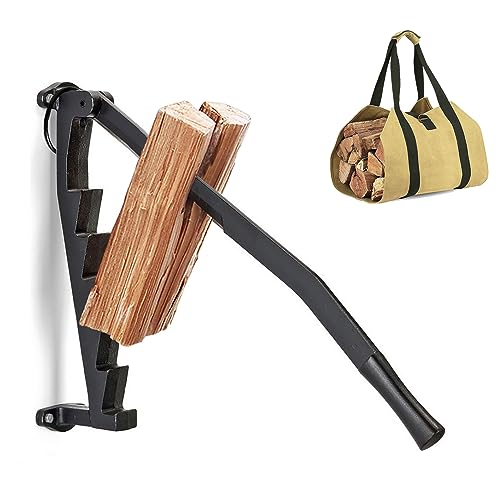 Cortadora de leña de Pared - Cortadora de leña, con Bolsa para leña para Interior o Exterior, para Madera, cortadora de leña Manual portátil para Fuego Cortadora de Troncos Resistente