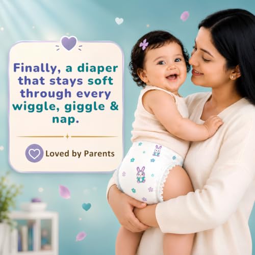 Image of Honey Bunny Premium Diaper pant | Medium Size | 54 Pack | Ultra thin | Cottony Super Soft | Super Fast Absorption | -shea butter | 7-12 Kg | Pack of 2