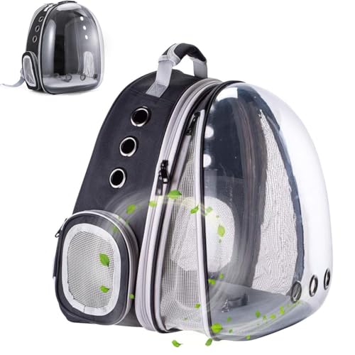 ZHUIYIWIN Cat Carrier Backpack, Expandable Cat Carrier Backpack, Ventilated Cat Bubble Backpack for Pet, Pet Carrier for Travel Hiking Walking Camping (Black, Front Extension)