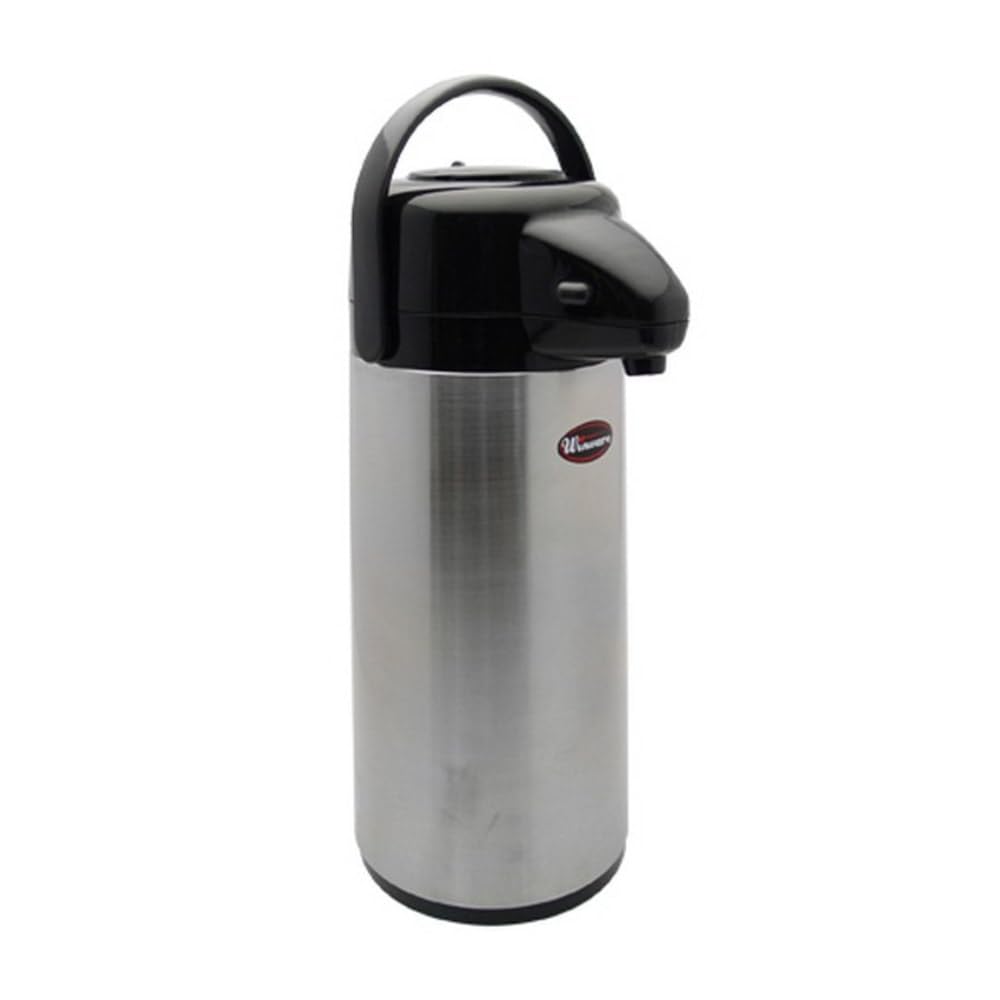 Winco AP-522 Isolierter Kaffeespender mit Glas ausgekleidet, Kunststoff, Edelstahl, schwarz | Doppelwandige Isolierung, Druckknopf-Spender, drehbarer Boden, ideal für Wasser, Saft, Softdrinks und Cocktails