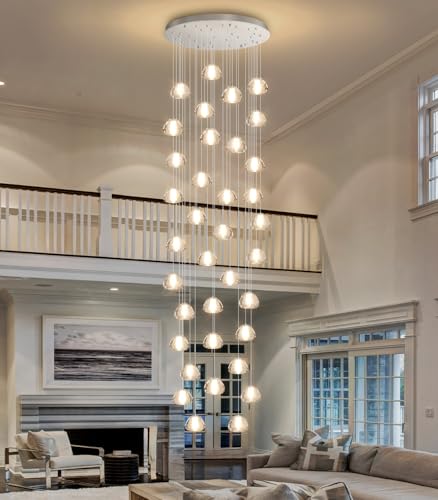 Image of 36 Light 216'' Long Large Crystal Chandeliers LED Chandeliers for High Ceiling Handing Light Fixture for Entrance Hallway Foyer Staircase Lobby Silver