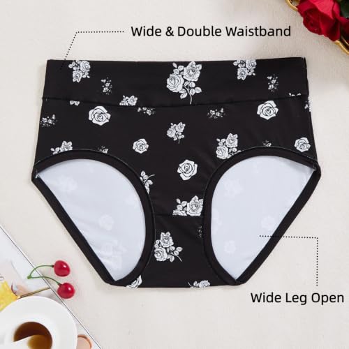 Image of Womens Underwear XL-5XL Plus Size Ladies Panties Mid High Waist Briefs for Woman Floral Print Pantys 6-Pack