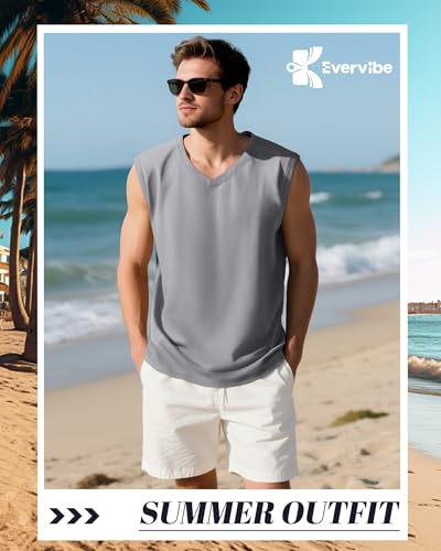 3 Pack Mens V Neck Tank Tops 95% Cotton Sleeveless Big and Tall Muscle Cut Off Shirts Gym Workout Tee4