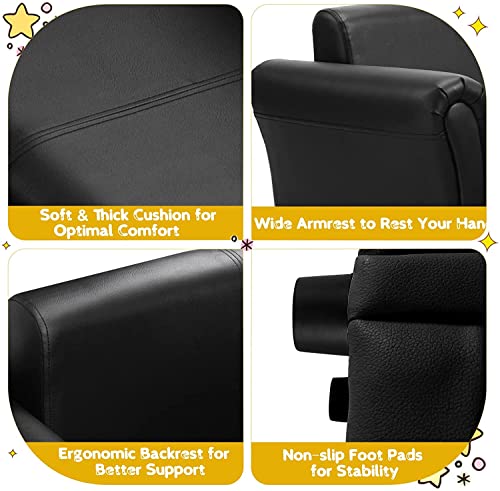 Ldaily Kids Sofa With Footstool, 2 Seat Armrest Children Couch W/Ottoman, Sturdy Wood Construction, Pu Leather Upholstered Loveseat For Boys Girls, Kid Furniture Set With Stool (Black) #TOP5