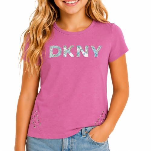 Image of DKNY Girls Tshirt Cotton Blend Short Sleeve Crewneck Graphic Fashion Tee