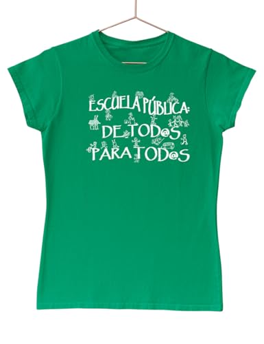 Camisetas EGB Camiseta Chica Escuela Pública De Tod@s para Tod@s Ochenteras 80´s Retro Comic Tallas Especiales (Verde, M)