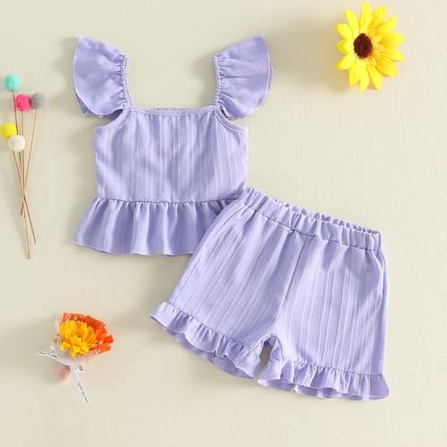 Image of Little Toddler Kids Girl Clothes Set 1-8 Years Summer Outfits Solid Color Tank Tops & Shorts