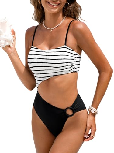 CUPSHE Women's One Piece Swimsuit Square Neck Cutout Sexy Bathing Suit O Ring Color Block Swimwear