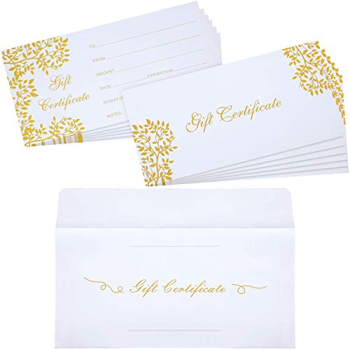 25 Pieces Blank Gift Certificates for Business with 25 Pieces Envelopes Vouchers Certificate Card, for Spa, Salon, Restaurants, Christmas, Birthday, Wedding, Baby Shower, 3.5 x 7 Inch