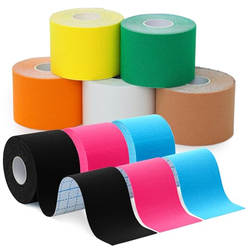 Votoko Cintas Kinesiológicas Deportivas, Kinesiotapes Elásticas Colores, 8 Rollos 5 m x 5 cm, Kinesiotape Physio Tape Profesional, Kinesiotape Fisioterapéutico, Resistentes al Agua y Transpirables