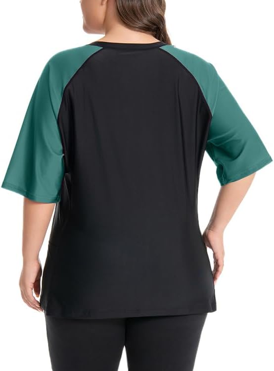 Women's Plus Size Rash Guard Swim Shirt UPF50+ Short Sleeve Sun Protection with Pockets | Tagless, Tummy Control & Mesh Vents