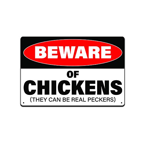 JP's Parcels Tin Signs Man Cave Decor-These Signs Have A Retro, Rustic, and Vintage Look and are Proudly Made in the USA 12 x 8 in JPTS048 Beware of Chickens