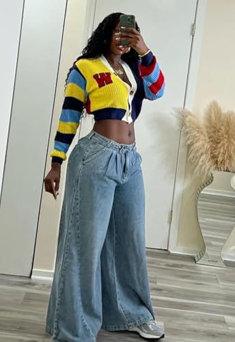 ksotutm Cardigan Sweaters for Women Cropped Knit Sweaters Colorful Short Button Coat Fall Sweaters4