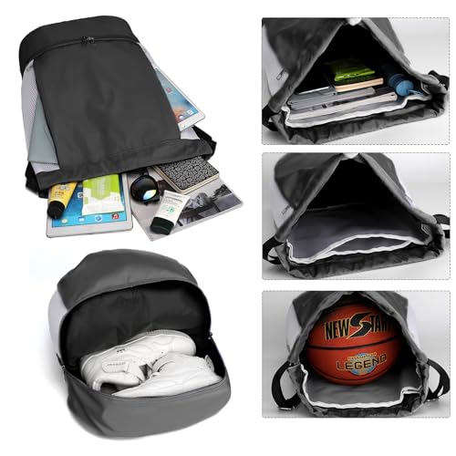 Large Drawstring Backpack Sports Gym Sackpack Basketball Bag String Bag Cinch Beach Swim Bag for Women Men,Black4