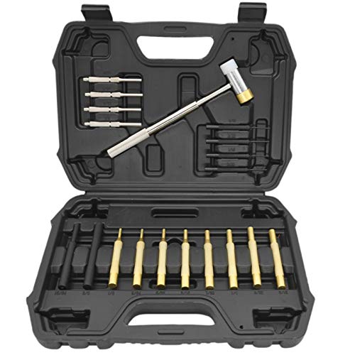 19-Pieces Double-Sided Copper Hammer and Punch Set, NAKAO Punch and Hammer set, Plastic Punches & Brass/Polymer Hammer, Hammer and Punch Set with Brass, Roll Pin Punch Set, Center Punch