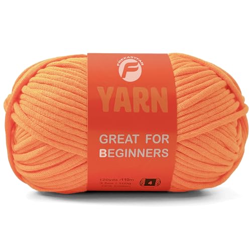 Image of 3.5Oz /120yds Orange Beginner Easy Yarn for Crocheting and Knitting;Worsted-Weight Medium #4;Cotton Blend Yarn for Beginners Amigurumi DIY(Orange,1 Skein)