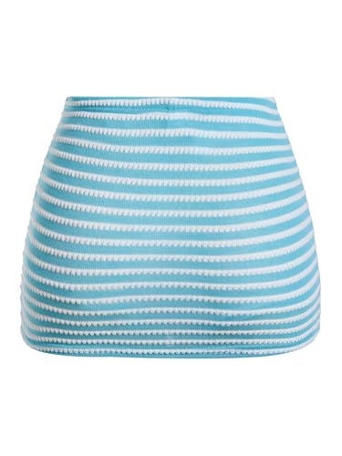 MakeMeChic Women's 2 Pack Fall Mini Skirts Striped Knit Starfish Bodycon Vacation Beach Crochet Short Skirts4