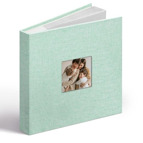 Vienrose Album Photo 6x4 en Lin avec Fenêtre, 48 Pochettes Pages Sans Acide avec Zone Mémo, Cadeau pour Mariage, Naissance, Anniversaire, Livre de Mémoire pour Famille et Bébé (Vert)