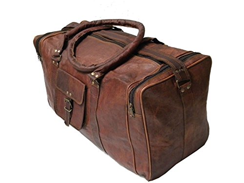 24" Men'S Genuine Leather Jeans Duffle Travel Overnight Gym Bag Big Brown2