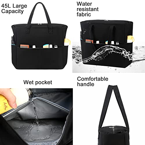 Image of LEDAOU Large Beach Tote Bag Women Waterproof Sandproof Zipper Beach Tote Bag for Pool Gym Grocery Travel with Wet Pocket | Waterproof