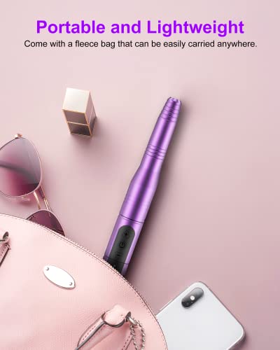 Cordless Nail Drill, [Upgrade Ceramic Bit] Efuly Rechargeable Electric Nail Drills Portable Kit Professional For Fast Remove Acrylic, Poly Gel Nails, Manicure Pedicure Polishing Shape Tools - Violet #TOP5