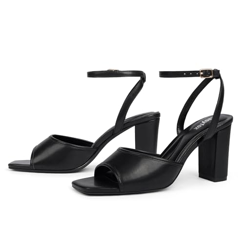 Image of Easyfox Open Toe Chunky Heel Sandals for Women Ankle Strap 3 Inch High Heels Dress Wedding Block Shoes