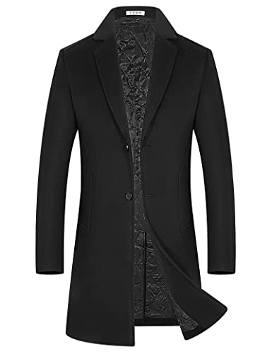 Image of BOJIN Mens Trench Coat Wool Blend Top Pea Coat Classic Stylish Business Overcoat 1967 Black L