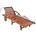 Sun Lounger with Cream White Cushion | Outdoor Chaise Lounge with Wheels | Adjustable Outside Patio Sunlounger | Wooden Garden Lounge Chair for Pool | Weather Resistant Brown Solid Acacia Wood