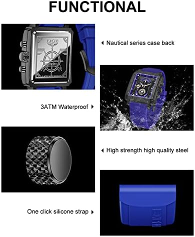 LIGE Mens Watch Chronograph Quartz Movement Waterproof Mutifuntional Wristwatch with Fashion Sports Silicone Strap Watches for Men