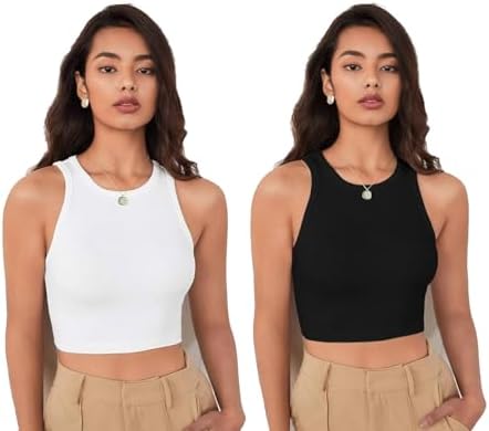 PINOVO Women's Stylish Cotton White & Black Tank Top & Crop Top for Women (Round-Sando-B-B & W-M)