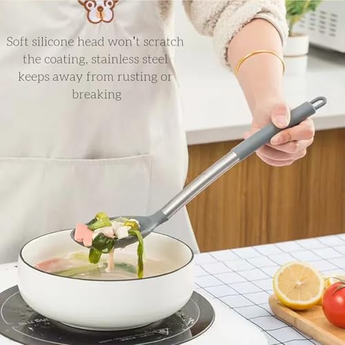 Cyoufine Silicone Slotted Cooking Spoon Set (13.2\"), 3-Pack Large Stainless Steel Handle Non Stick Skimmer Spoon Heat Resistant 600°F, Ladle Strainers, Kitchen Utensils for Mixing Draining Frying