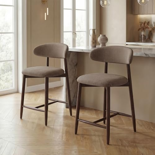 Image of Bar Stools Set of 2, 25.6″ Counter Height Bar Stools with Wood Legs, Upholstered Modern Kitchen Barstools for Kitchen Island Dining Room Bar, Camel