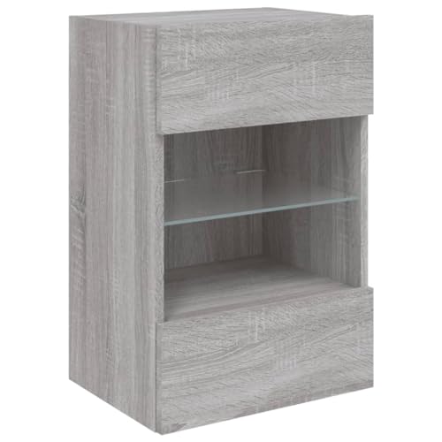Homgoday TV-Wandschränke mit LED-Leuchten 2 STK. Schrankwand Fernsehschrank mit viel Stauraum, Anbauwand Wandmontage TV Möbel für Wohnzimmer Schlafzimmer Grau Sonoma – Bild 8