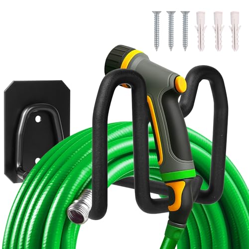 MEEQUE Metall Schlauchhalter, Gartenschlauchhalter Wandhalterung, Gartenschlauch Aufhängung für Wasserschlauch Vakuumschlauch, Verlängerungskabel für Außenhof - Schwarz