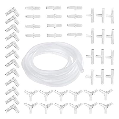 Aquarium Airline Connectors, Air line Tube Hose Connector, Air Pump Accessories Kit including 48 in 1 Y T L I Air Tubing Value Connector + 4 x 6mm 5M Aquarium Fish Tank Pond Air Line Tube Pipe