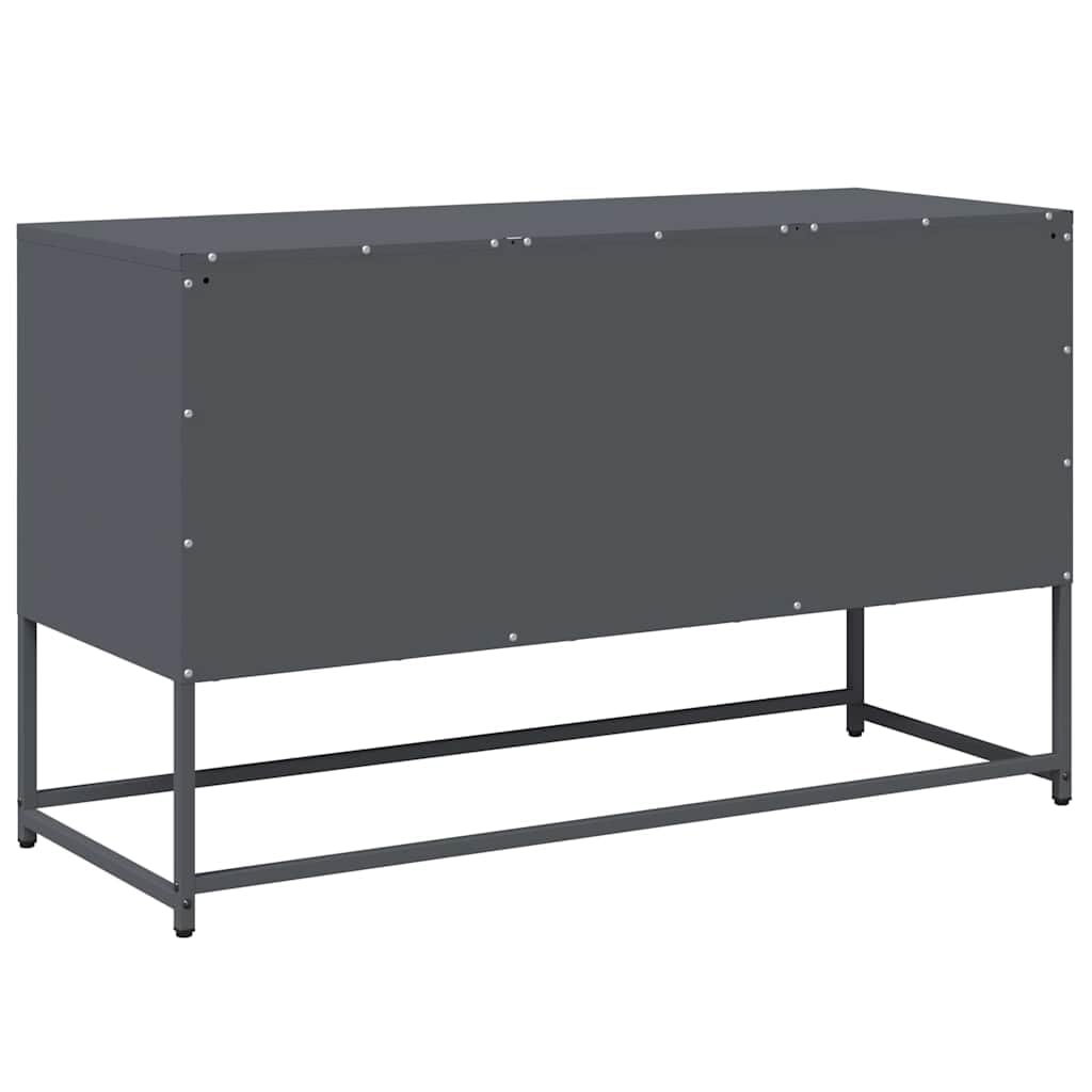 Mueble de TV con soporte de pared antivuelco: Mueble de TV industrial de acero laminado en frío y banco de TV estable con dos opciones de montaje en antracita