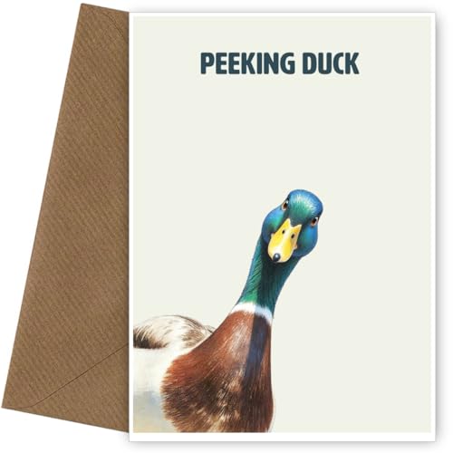 Peeking Duck Birthday Card - Funny Duck Pun - Male and Female Birthday Card with Mallard Dark Peeking! Say Happy Bday Friend, Bestie, Colleague, Mum, Dad, Son or Daughter