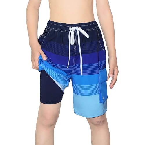 Boys Swim Trunks Compression Liner 9 Inch Board Shorts Quick Dry Bathing Suit with Boxer Brief Swimwear
