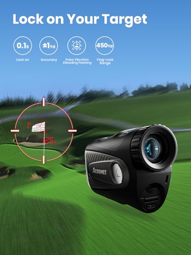 Image of ACEGMET PFS5 Golf Rangefinder with Coach Mode, 1300 Yards, 7X Flag Lock | IP65 Waterproof, Dual Battery Powered, Red & Black Display, Enviroslope Tech, ±1 Yard Accuracy, Laser Range Finder, Magnetic